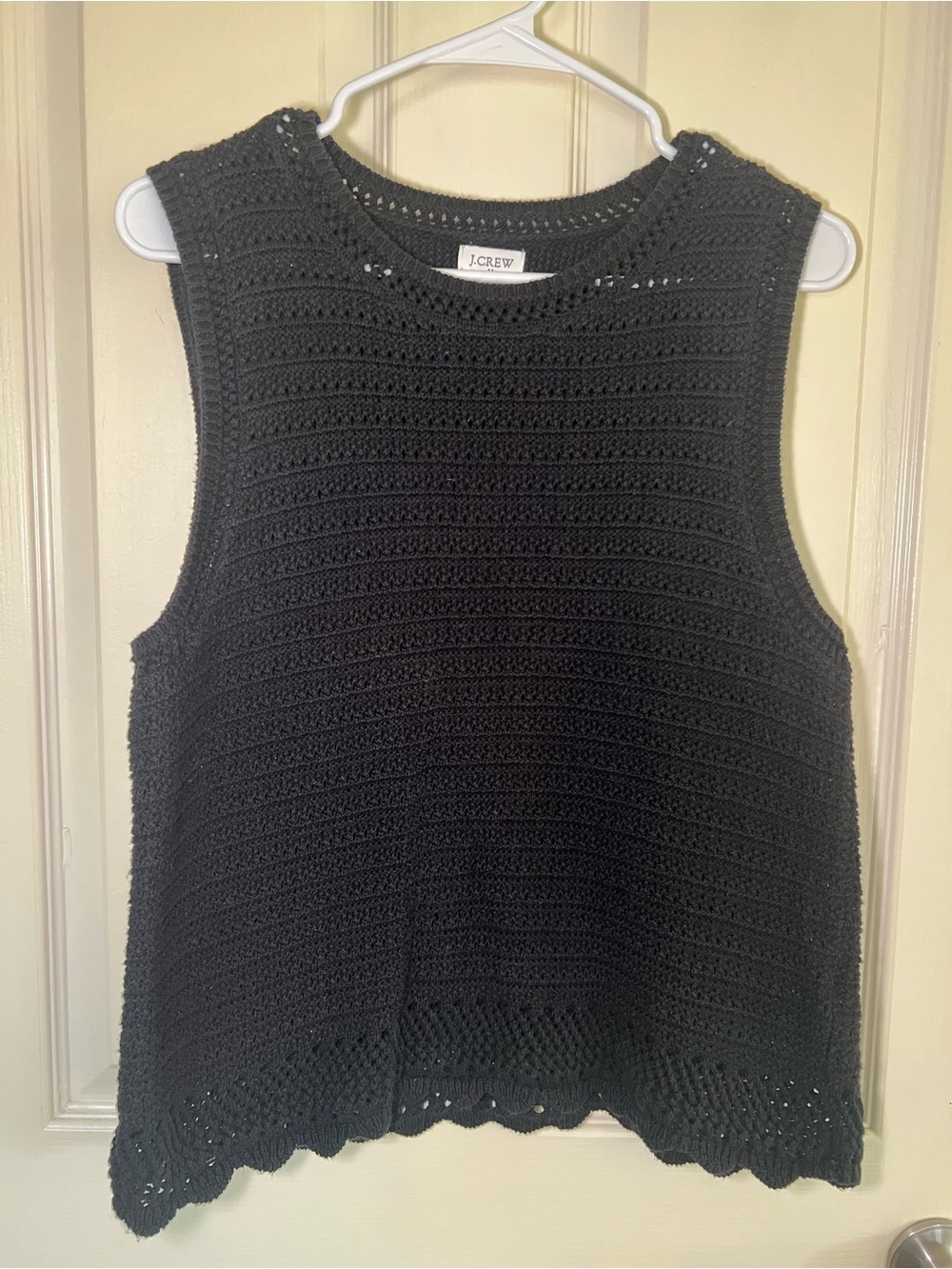 J.Crew Black Crochet Open Knit Scallop Hem Sleeveless Sweater Tank L